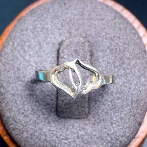 VTG Sterling Silver 925 Double Interlocking Heart Ring 7mm Wide Ring Size 6.25